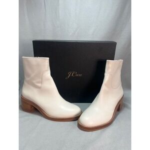 J.Crew Stacked Heel Leather Ankle Boots Natural Beige BJ869 Minimalist Size 10M